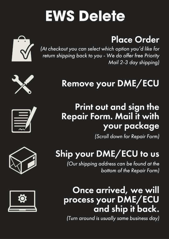 DUDMD Tuning BMW E36 2001 2002 Z3 Z3M M-Coupe M-Roadster S54B30 S54 6MT ECU Reflash DME Siemens MSS54 MSS54HP EWS Delete / Immobilizer Removal service only EWS Delete Immobilizer Bypass Immobilizer Delete Immo Removal